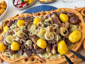 Easy Bashbarmak Recipe with homemade noodles and onions