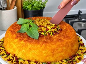Chicken Tahchin with saffron rice