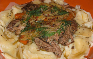 Beshbarmak with vegetables