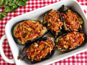 Turkish stuffed eggplant with minced meat