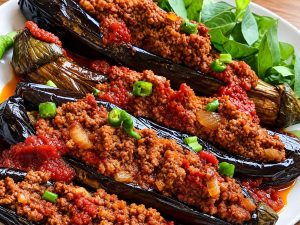 Baked Turkish eggplant stuffed with meat