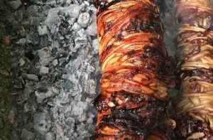 Grilled Kokoretsi with charcoal