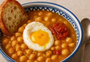 Iraqi Lablabi soup with eggs