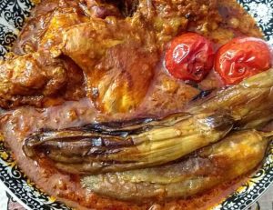 Ghore Mosama with fried eggplant