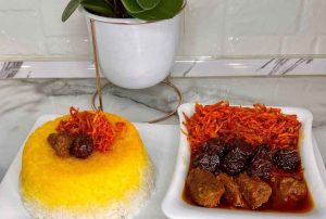 Khoresh Havij with Saffron Rice