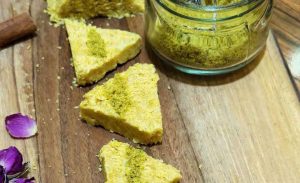Halva Nesar with Pistachio Powder