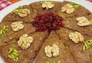 kuku gerdu with walnut and barberry decoration