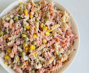 Homemade pasta salad served in a bowl