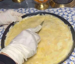 Baghlava dough in a round mold