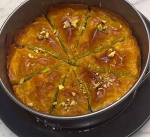 Pistachio Baghlava in a Round Mold