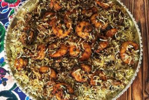 Meygoo Polo Shrimp rice with fresh vegetables and spicy spices
