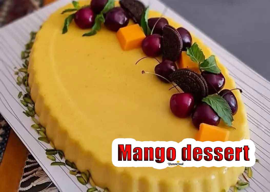 Mango dessert with cherry decoration