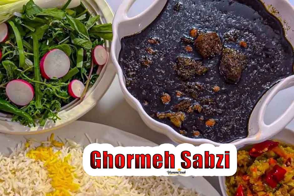 Ghormeh Sabzi Recipe with vegetables and Iranian rice