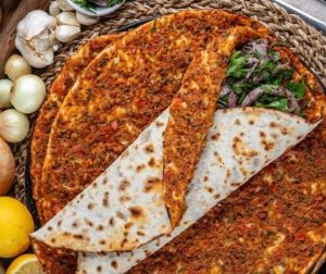 Lahmacun with fresh vegetables