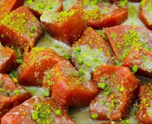 Kabak Tatlisi Turkish dessert with pistachios
