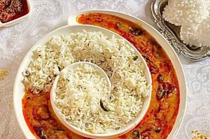 Zeera rice with meat stew