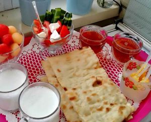 Sangak bread with a complete breakfast