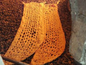 sangak bread in a hot oven