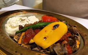 Iskender Kebab with Colored Bell Peppers