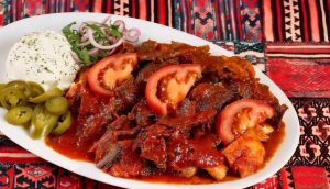 Iskender Kebab with Tomato and Yogurt Abstract