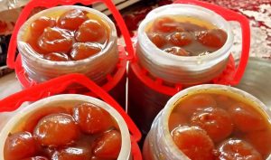 Homemade fig jam in sealed containers
