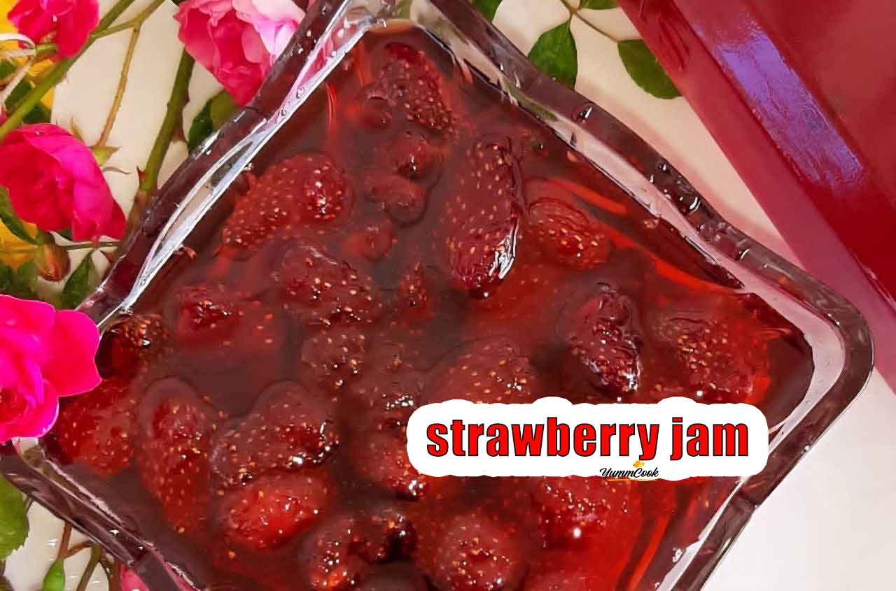 Fresh homemade strawberry jam for breakfast