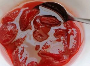 Clear and colorful homemade strawberry jam