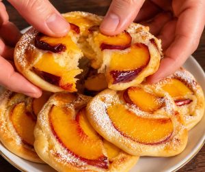A slice of instant peach pancake