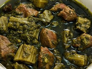 Homemade Khoresh Karafs with celery, parsley, and mint