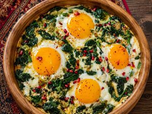 Golden onion and spinach mixture for Nargesi recipe