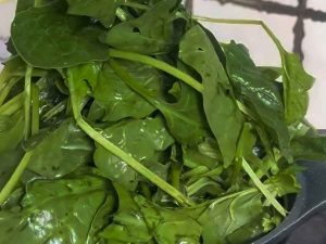 Fresh spinach leaves for Persian Nargesi recipe