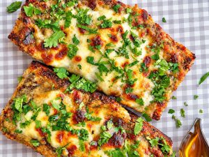 Cheesy garlic bread fresh from the oven