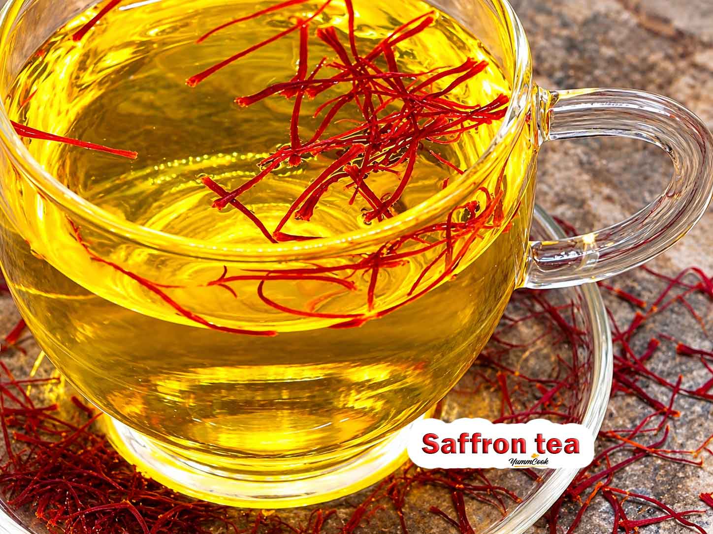 Saffron tea recipe in a glass cup