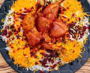 Persian Zereshk Polo with saffron rice