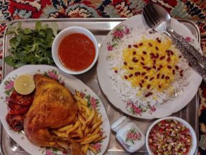 Zereshk Polo with chicken and barberries