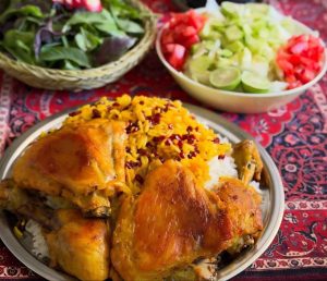 Traditional Zereshk Polo with crispy tahdig
