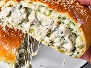 Creamy Iranian chicken sandwich served on fresh baguette