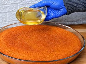 Basbousa recipe with sweet syrup poured on top
