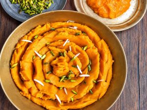 Indian Carrot Halwa served in a bowl