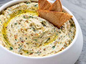 Roasted eggplant mixed with Greek yogurt
